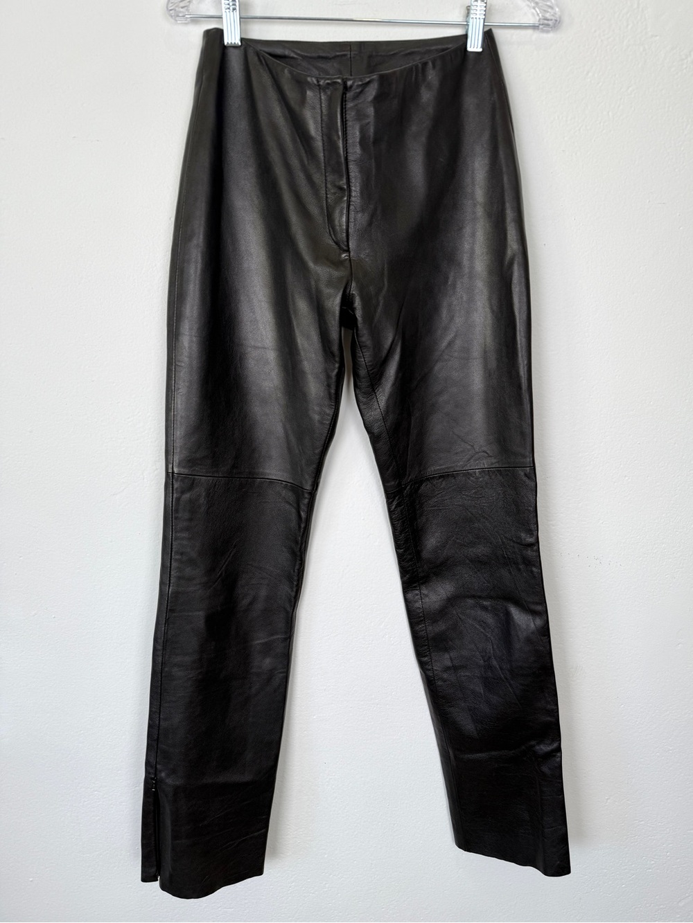 Bebe Size 4 Genuine Leather Black Straight Ankle Zip High Rise Pants